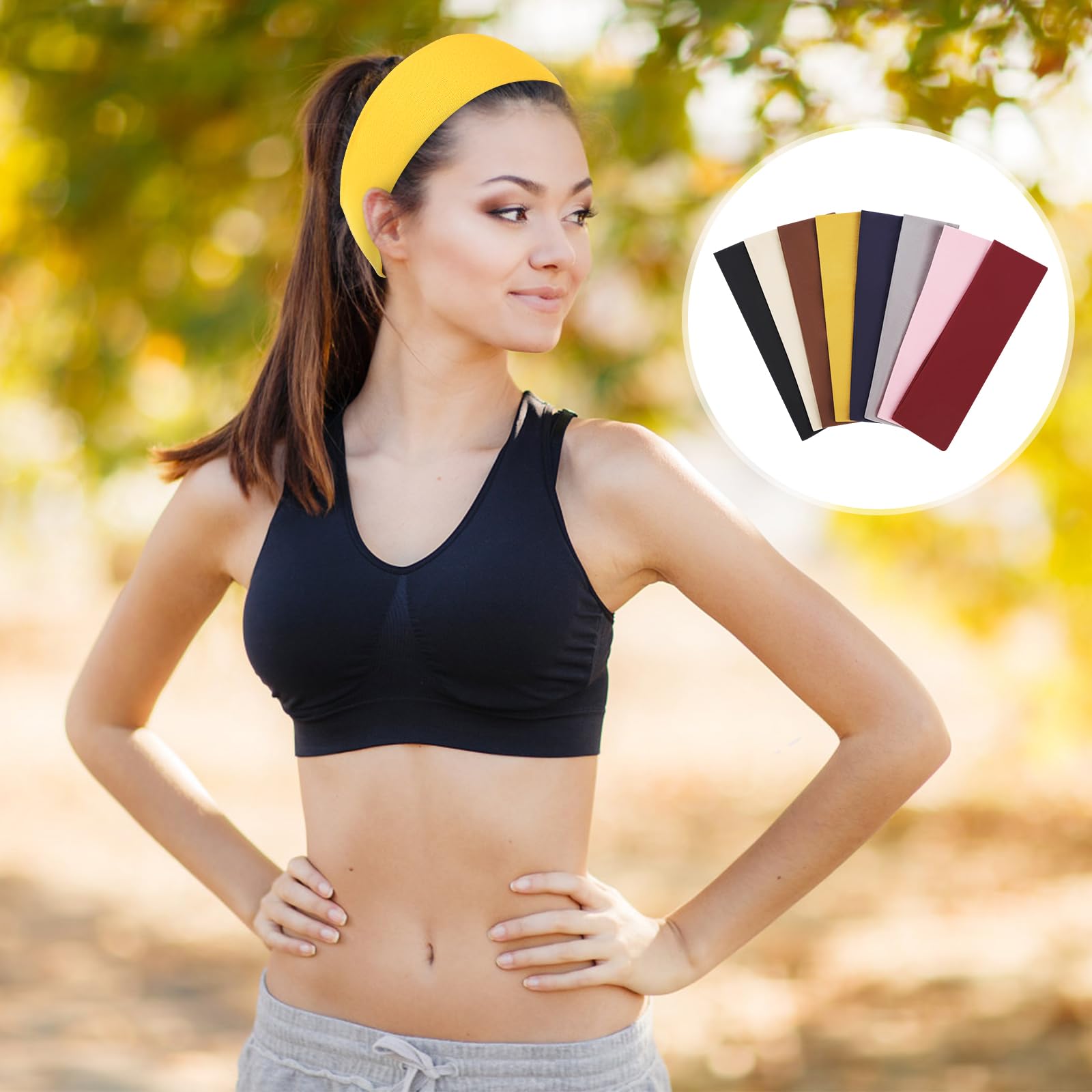 Fishinsea 8 Pack Sport Headbands for Women, Elastic Soft Fabric Non-Slip Hair Bands Hair Warp for Daily Workout Yoga Running Sports, Combo 7