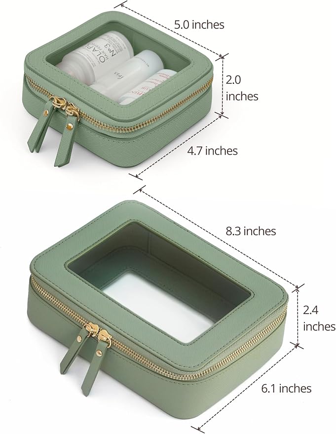 Popvibe Clear Makeup Case Toiletry Bag Travel Medium Clear Cosmetic Bag with Zipper, Make Up Bag Organizer Traveling TSA Approved Transparent Bag Car for Essentials, Mini & Medium, Sage Green