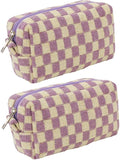 SxoSyo 2 Pcs Checkered Makeup Bags, Make up Brushes Pouches, Purple