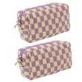 SxoSyo 2 Pcs Checkered Makeup Bags, Make up Brushes Pouches, Purple