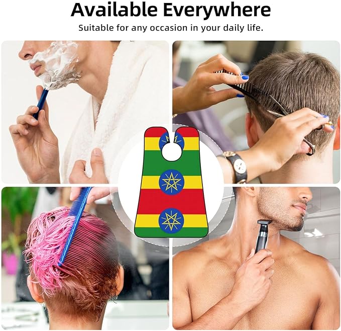 YQxwJL Flag Of Ethiopia Print Beard Bib Shaving Apron, Beard Hair Trimming Cape Gift For Dad