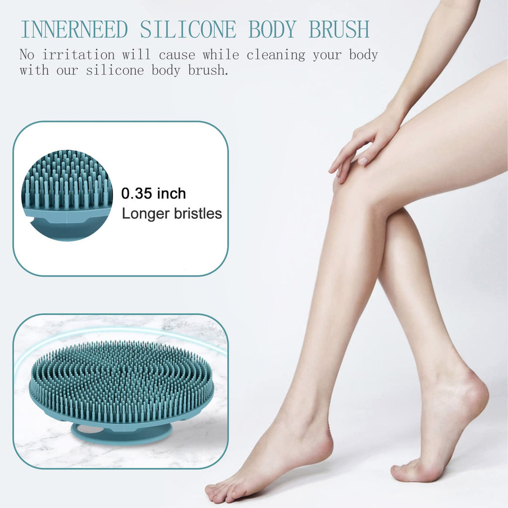 INNERNEED Food-Grade Soft Silicone Body Scrubber Shower Brush, Green+Pink