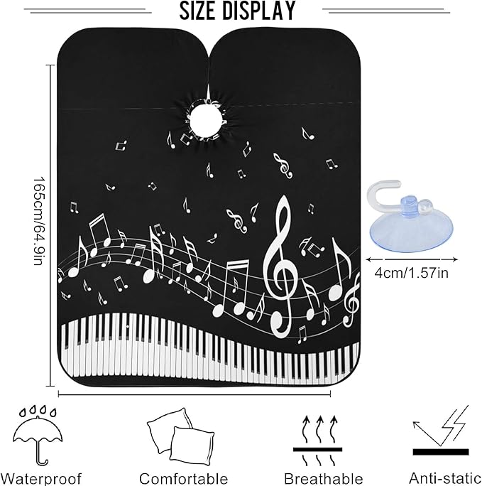 visesunny Barber Cape Abstract Piano Key With Musical Note Polyester Hair Cutting Salon Cape Apron Anti-Static Haircut Shaving Cloth Beard Shaving Bib Hairdressing Cape