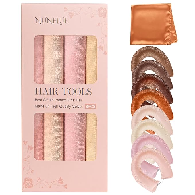 NUNFLUE Heatless Curls Overnight Set - Jumbo Soft Hair Curlers to Sleep In, No Damage Velvet Curling Rods with Silk Scarf, Overnight Non-Heating Sleep Styling Tools for All Hair Types