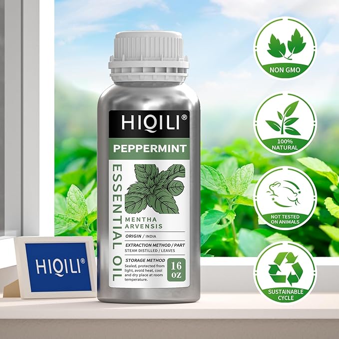 HIQILI Peppermint Essential Oil for Freshening Air, Hair Care & DIY