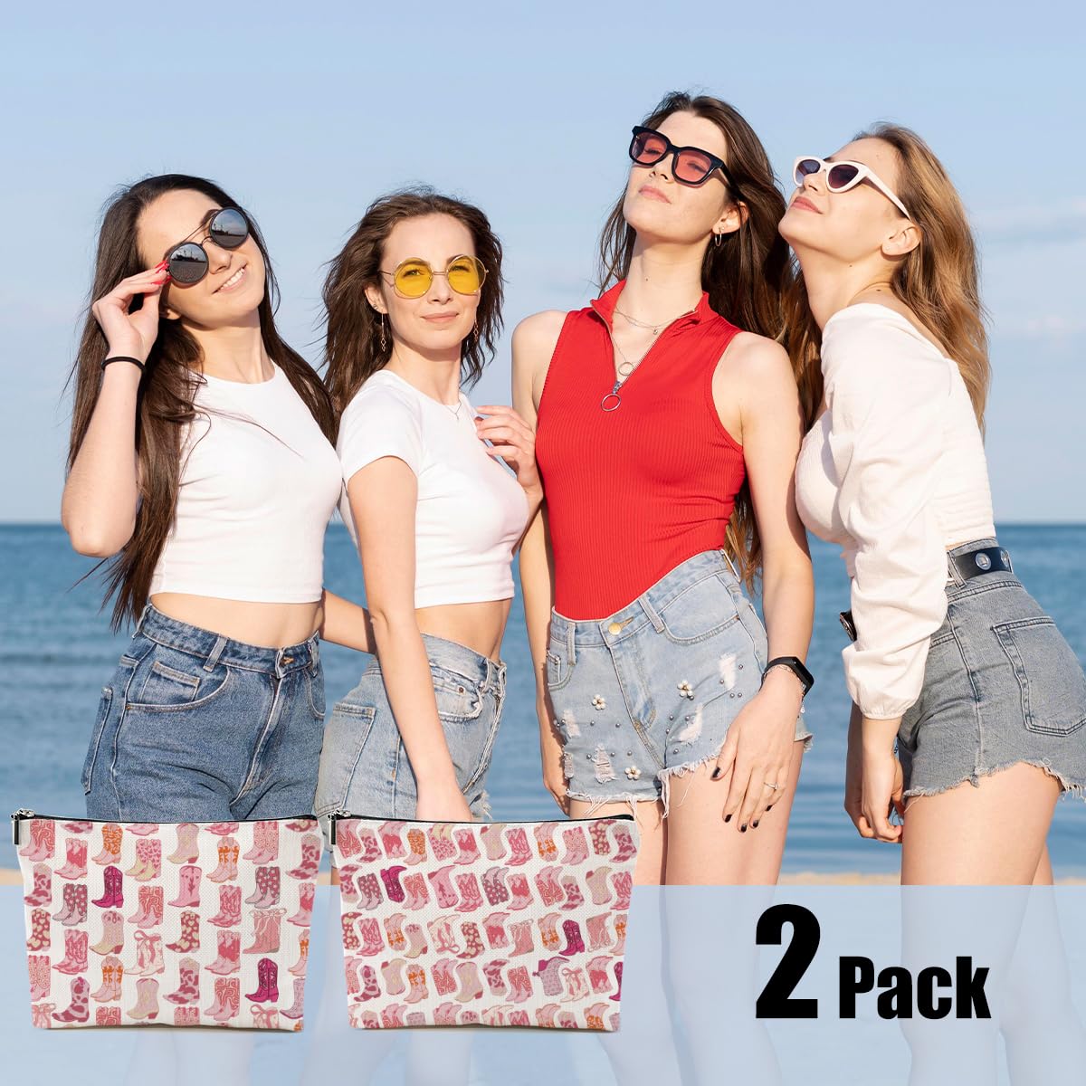 DHKG 2pcs Western Makeup Bag Western Gifts for Women Cosmetic Bag Cowgirl Gifts for Women, Girls Sister, Pink Boots Cowboy Boots Gift Christmas Birthday Gift, Cowgirl Stuff