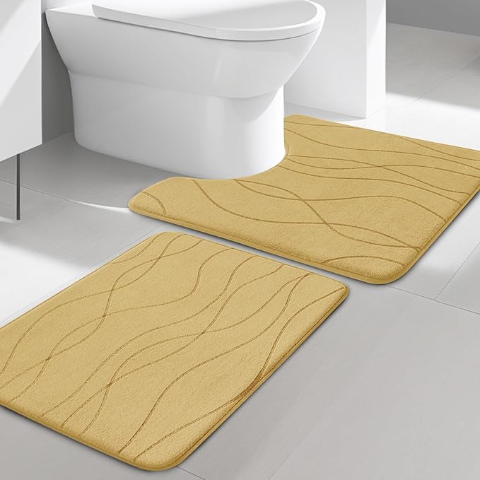 YIHOUSE Bathroom Rugs Set 5 Piece, Memory Foam Bath Mat Dark Grey