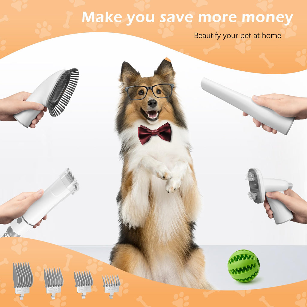 LMVVC Dog Grooming Vacuum, Pet Grooming Vacuum Kit 2.3L Suction 99% Pet Hair with 5 Tools for Dog Cat for Shedding Grooming, Low Noise (Grey & White)