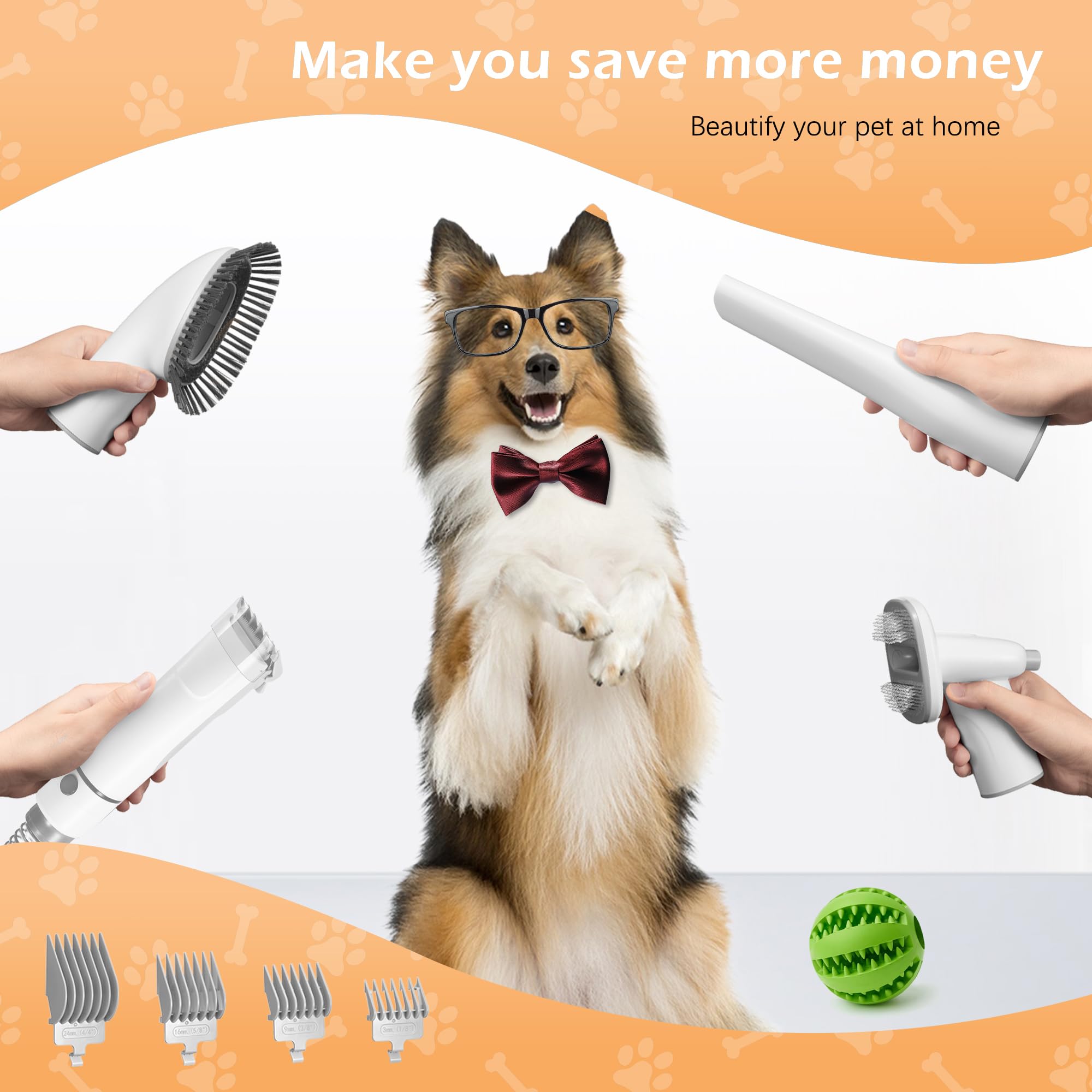 LMVVC Dog Grooming Vacuum, Pet Grooming Vacuum Kit 2.3L Suction 99% Pet Hair with 5 Tools for Dog Cat for Shedding Grooming, Low Noise (Grey & White)