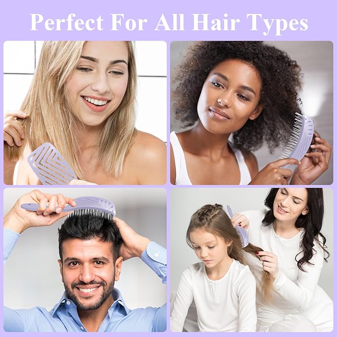 START MAKERS Hair Brush, Professional Vented Detangling Brush for Wet & Dry Curly Thick Straight Hair, Women Men Wide Paddle Brush Curved Detangler Hairbrush Lavender Purple