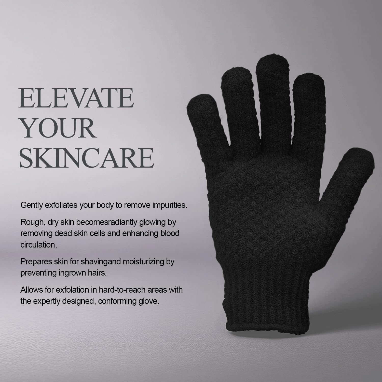 Evridwear Exfoliating Dual Texture Bath Gloves for Shower, Spa, Massage and Body Scrubs, Dead Skin Cell Remover, Gloves with Hanging Loop (1 Pair Black Heavy Glove)