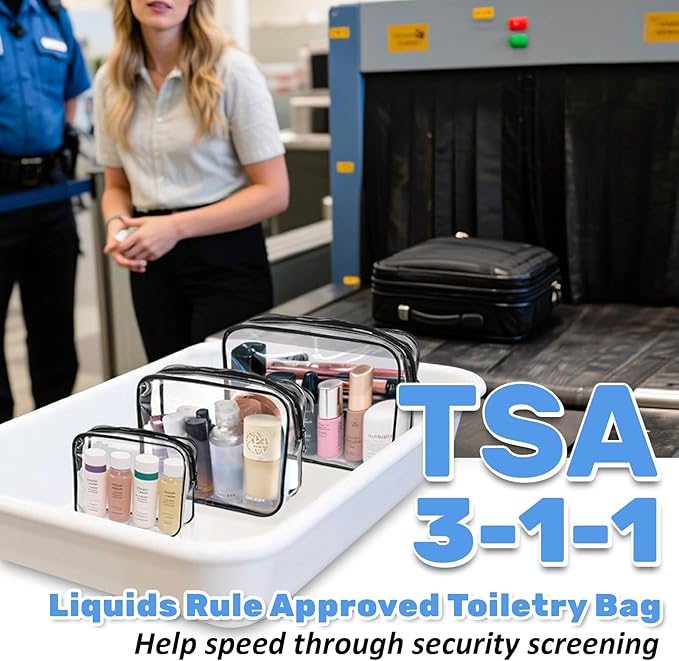 CHICAUP 4 Pieces Clear Cosmetic Bags Bulk TSA Approved Toiletry Bag for Travel PVC Waterproof Clear Makeup Pouch with Zipper for Men and Women Carry-on Travel Essentials