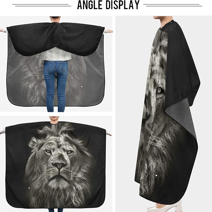 visesunny Barber Cape Dark Lion Animal 3D Print Polyester Hair Cutting Salon Cape Apron Anti-Static Haircut Shaving Cloth Beard Shaving Bib Hairdressing Cape