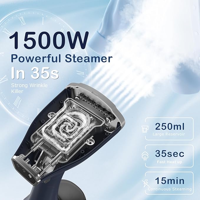 BEAUTURAL Handheld Garment Steamer for Clothes, Handheld Steamer with Foldable Design, Easy to Remove Wrinkles, 1500W, 25-Second Fast Heat up, 2 Steam Level Setting with Continuous Steaming