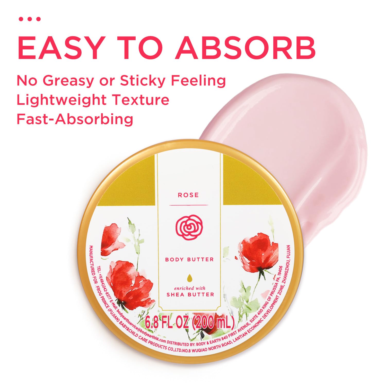 Princess Belle Rose Body Butter with Natural Shea Butter, Body Moisturizer for Dry Skin, Smell Goods for Women, Deep Moisturizing and Softening-200ml(6.8 floz)