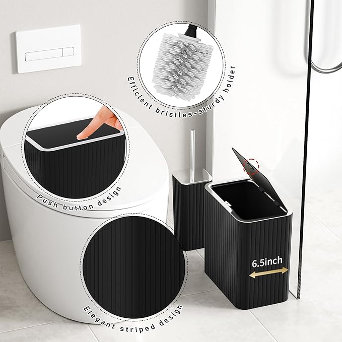 InnJoey Bathroom Accessory Set - Bathroom Set, 27PC Bathroom Accessories Set, Black Bathroom Sets with Shower Curtain and Rugs, Mini Trash Can, Toilet Brush, Trash Can & Soap Dispenser
