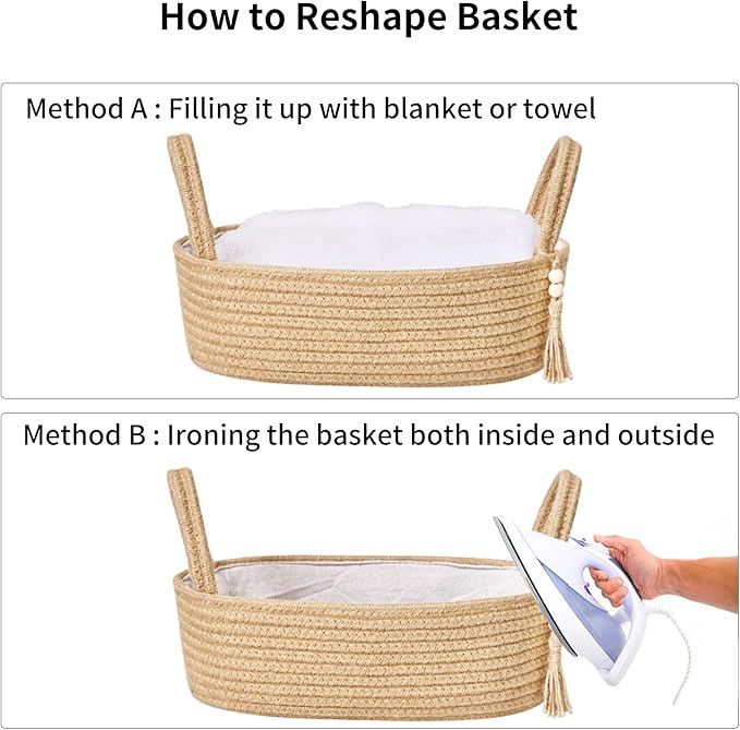 ABenkle Small Storage Basket, Jute Rope Woven Toilet Paper Tray Organizer for Toilet Tank Top, Boho Bathroom Decor Holder for Shelf Bedroom Living Room -13x6x4 Inches