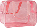 TotePrint Pink PVC Clear Pure Color Transparent Large Zipper Cosmetic Pouch Travel Makeup Cosmetic Bag with Handle for Travel Bathroom Toiletry Organizer (Light Pink)