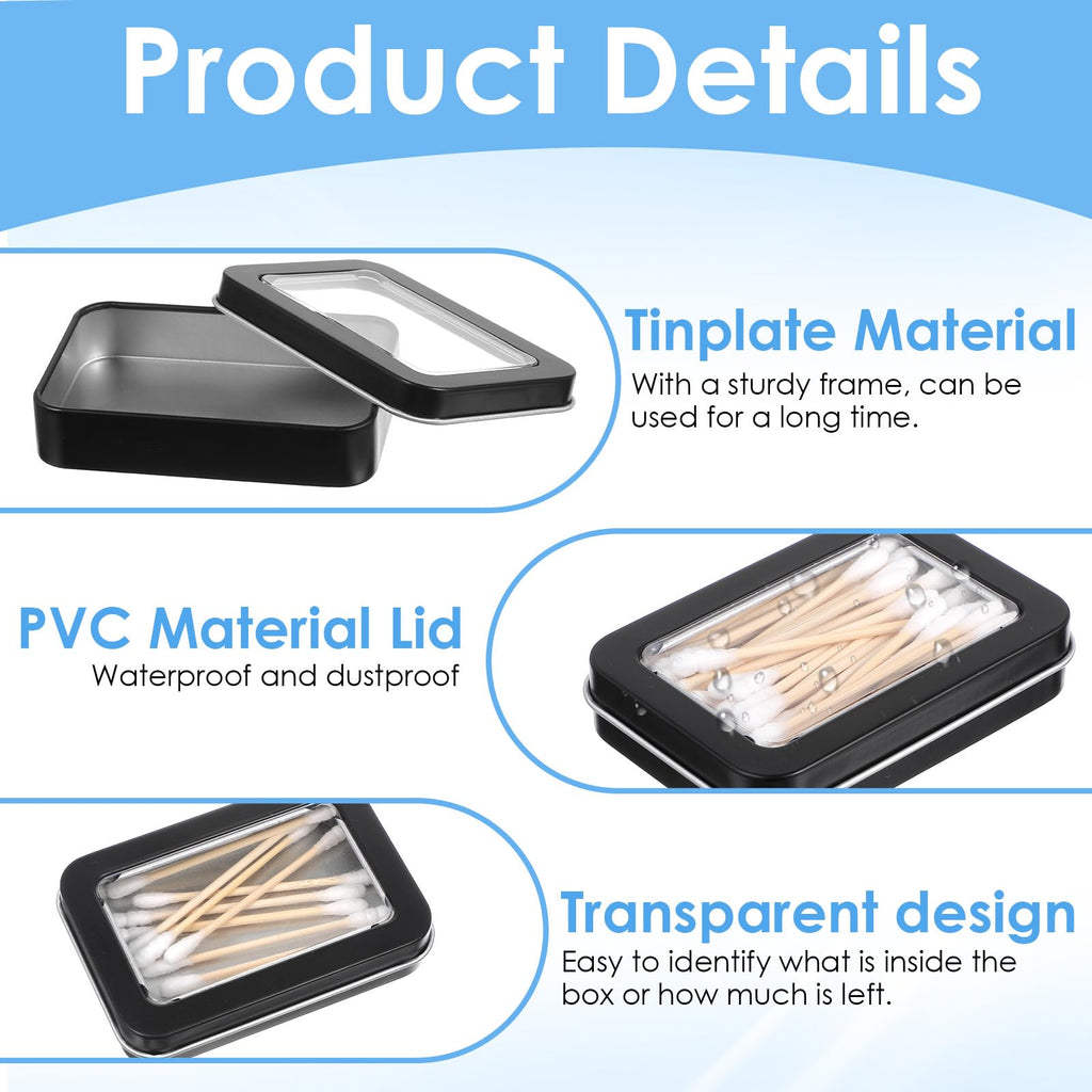 MBAIYO 4Pcs Cotton Swab Holder for Travel, Portable Floss Picks Case with Dustproof Lid Refillable Floss Pick Dispenser Travel Flosses Picks Case with Dustproof Lid for Cotton Swabs Hair Ties (Black)