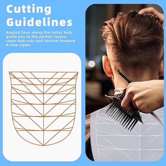 Professional Hair Cutting Cape with Geometric Grid Pattern, Longer Silicone Waterproof Cutting Mat,Neck Guide (Gray)