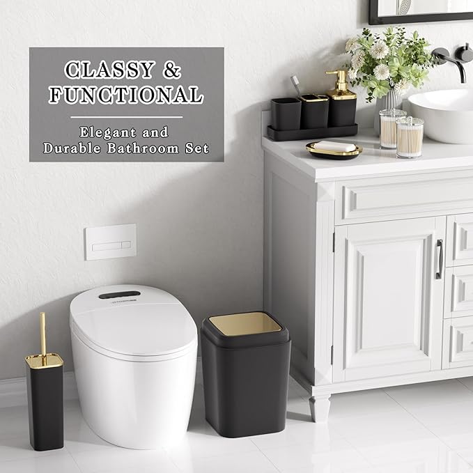 XLHOMO Bathroom Set, 9PC Bathroom Accessory Set, Black Bathroom Accessories, Black Bathroom Set, Trash Can, Soap Dispenser for Home Decor