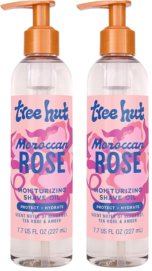 Tree Hut Moroccan Rose Moisturizing Shave Oil,Hydrating Gel-to-Oil Formula for a Smooth Shave,For All Skin Types,7.7 fl oz,(Pack of 2)