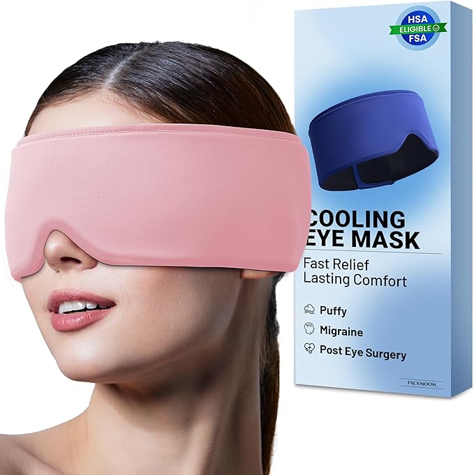 Cooling Gel Eye Mask for Puffy Eyes, Migraine & Headache Relief, Full Eye-Area Cold Compress for Eyes & Temples, FSA Eligible HSA Reusable Eye Ice Pack for Swelling & Post-Surgery Recovery