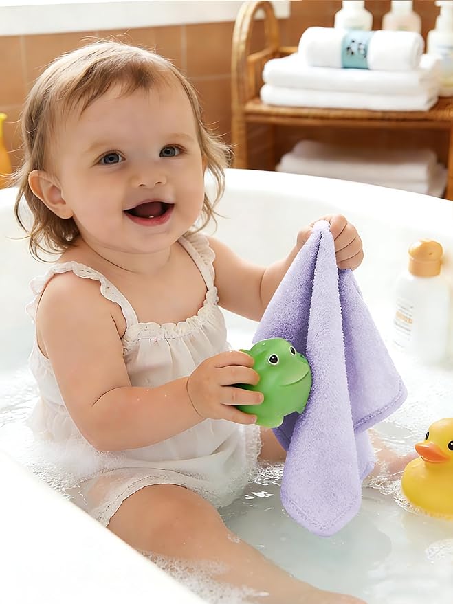 HIPHOP PANDA Baby Washcloths, Rayon Made from Bamboo - 2 Layer Ultra Soft Absorbent Newborn Bath Face Towel - Reusable Baby Wipes for Delicate Skin - Purple, 6 Pack