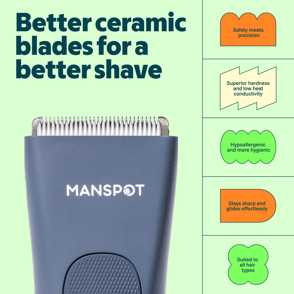 MANSPOT Electric Groin Hair Trimmer Hair Finishing Trimmers, Men's Shaving & Grooming Sets Kit with 4 Guards and Replaceable Ceramic Blade Heads,Waterproof Wet/Dry Trimmer,90 Minutes Shaving Tools
