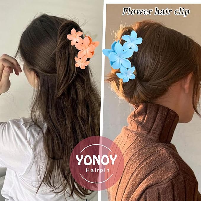 YONOY 6Pcs Flower Hair Clips for Women,Non-Slip Matte Flower Hair Clips for Women,Hawaiian Clip Large Plumeria Banana Cute Clip Beach Hair Accessories (Frosted gradient color)
