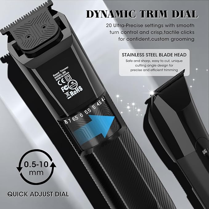 QREEYX Beard Trimmer for Men Groin & Body Hair Trimmer, Nose & Ear Clipper Head Razors for Bald Men, 5 in 1 Waterproof Manscape Kit with Travel Case, LED Display, Grooming Kit Gift for Him