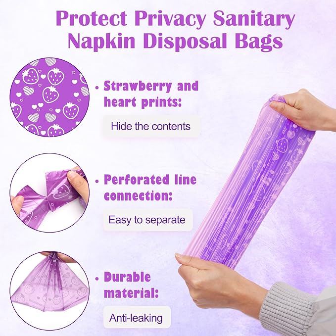 150Pcs Sanitary Napkin Disposal Bags, Luxiv Pink Disposable Sanitary Bag Personal Care Disposal for Tampons Trash Bag, Disposable Mini Bags for Women Privacy Handling Bag Diaper Sack (Purple)