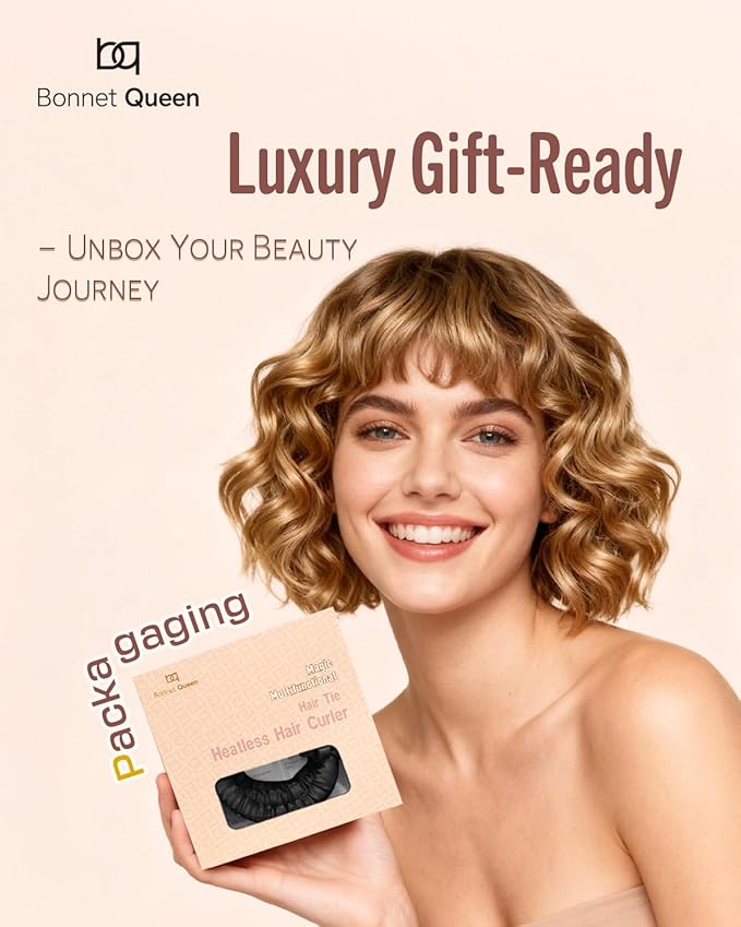 BONNET QUEEN 3 Pack Small Satin Heatless Hair Curler for Short Hair, Heatless Curls Overnight, Hair Curlers to Sleep In, Damage-Free Small Curls with Built-in Scrunchie, Black