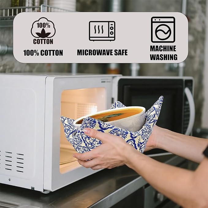 JounLoin Cotton Microwavable Bowl Cozy ，Set of 6，Microwave-Safe Hot Bowl Holders, Soup Bowl Cozy Hot Pads，Prevent Hand from Heat and Maintain Food Warm，Ideal Household Gift Store (C)