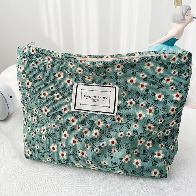 SxoSyo Floral Makeup Bags, Canvas Cosmetic Bags for Women, Green