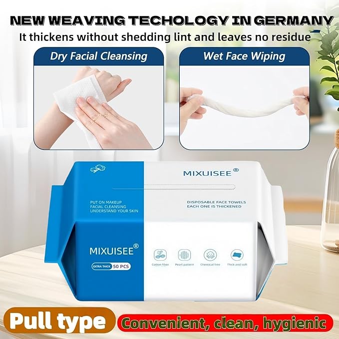 MIXUISEE◆thick and soft Face Towels.Disposable face towel.100% Cotton facial cloths.Super thick 150%. Suitable for makeup removal and cleansing.and applicable to sensitive skin(Extra thick 150 pieces)