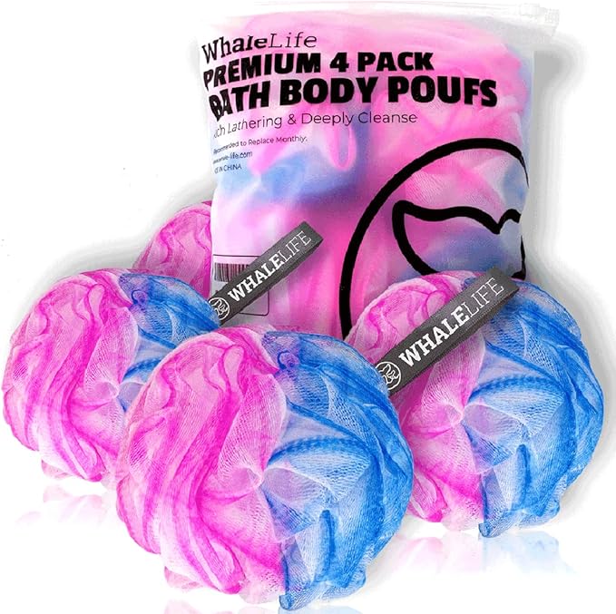 Bath Loofah Sponge for Shower Body Scrubber for Women Men 4-Pack Pink