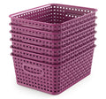 WYT 6-Pack Plastic Small Shelf Storage Weave Baskets Organizing for Cabinets and Pantries, Deep Purple