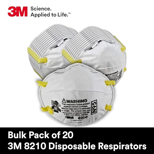 3M 8210 Particulate Respirator, N95, Pack of 20 Disposable Respirator, NIOSH APPROVED, Two-Strap Cup Style Design, Lightweight with Cushioning Nose Foam