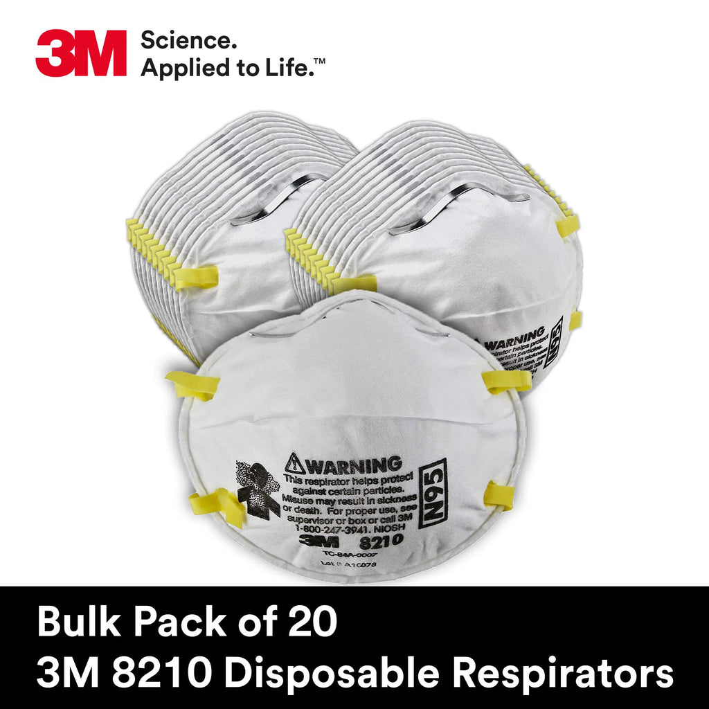 3M Particulate Disposable Respirator 8210, N95, Pack of 20, NIOSH APPROVED