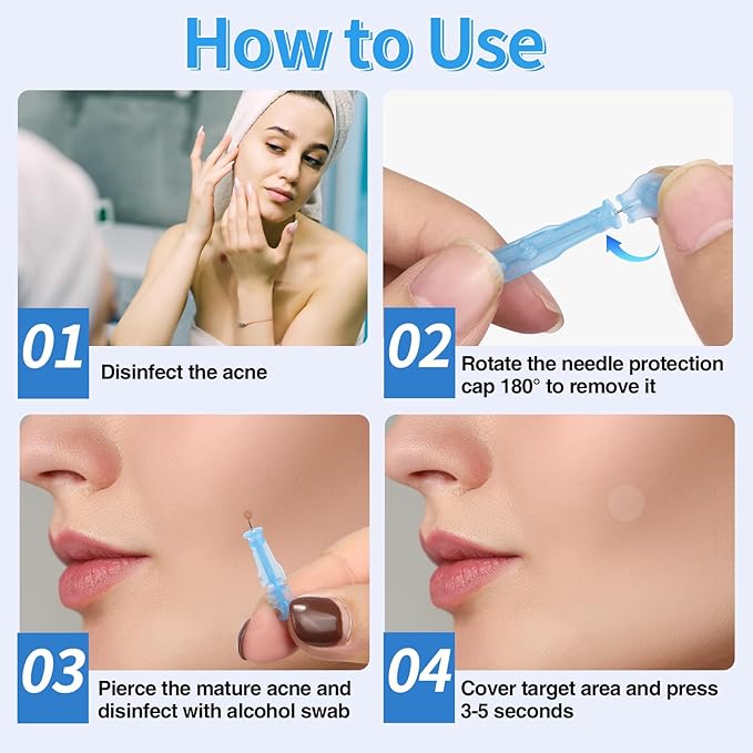 MixS Live Sterile Pimple Needle Kit - 80 pcs 0.3mm Ultra-Fine Acne Needles + 108 Dots Acne Pimple Stickers - Effective Blemish & Blackhead Removal Tools for Clear Skin