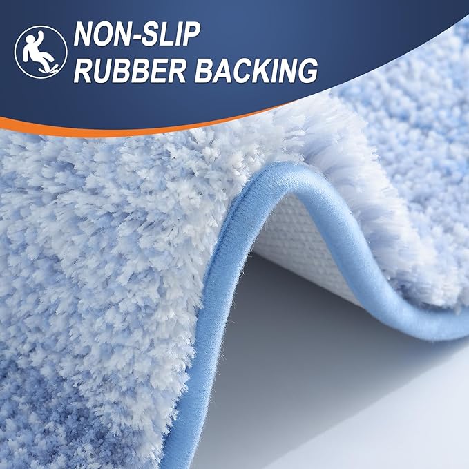 OLANLY Bathroom Rug Set 2 Piece, Soft Absorbent Microfiber Bath Mats and U-Shaped Contour Toilet Rug, Non-Slip, Machine Wash Dry, Plush Shaggy Bath Mats for Bathroom (30"x20"+24"x20", Light Blue)
