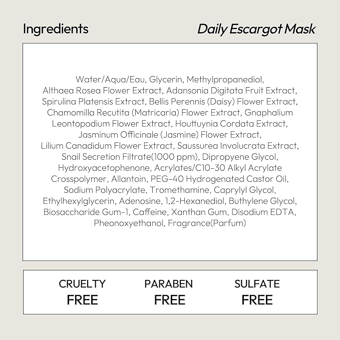 LAPCOS K Beauty Escargot Sheet Mask - Regenerating, Soothing & Moisturizing Face Masks with Snail Filtrate for Dull, Damaged Skin - Highly Breathable Tencel Hybrid Sheet - Korean Skin Care (Pack of 5)
