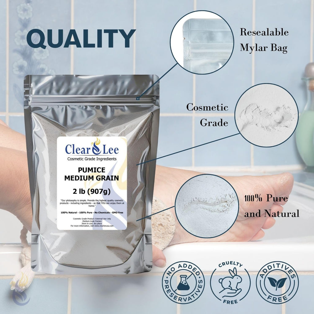 ClearLee Cosmetic Grade Pumice - 100% Pure Natural Grain/Powder - Great For Skin Exfoliation in DIY Soaps, Masks, Scrubs for Face, Body, Foot (2lb, Powder)