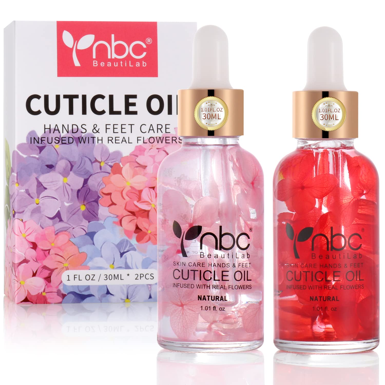 nbc BeautiLab Nail Cuticle Oil, 2Pcs 30ml Rose & Strawberry Cuticle Oil Set Nail Growth Oil with Vitamin E, Jojoba Oil Natural Plant Based Cuticle Oil for Nails Smoothing, Nourishing, Moisturizing