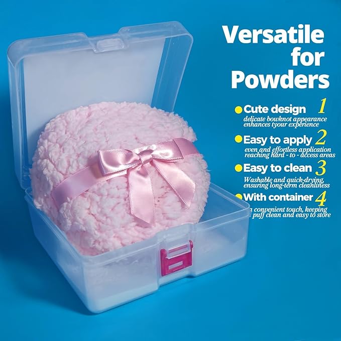whisrvival 6" Large Powder Puff for Body Powder, Soft Body Dusting Powder Puff with Container, Washable, Quick Even Application, Pink