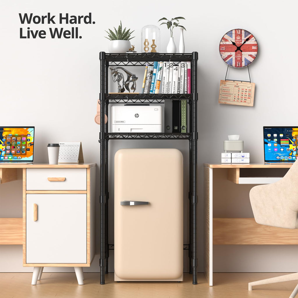 Hodonas Adjustable Mini Fridge Stand, Black, 26.58" W x 20.28" D x 65.56" H