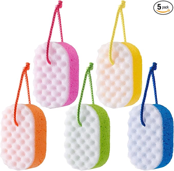 Boao 5 Pieces Soft Bath Sponge Shower Natural Gentle Soothing Body Fiber Exfoliating Shower Sponge Wash Bouquet for Women Men
