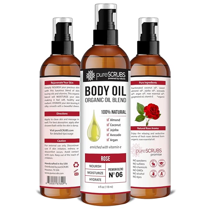 pureSCRUBS Ultra Moisturizing Rose Body Oil for Dry Skin, 4 oz