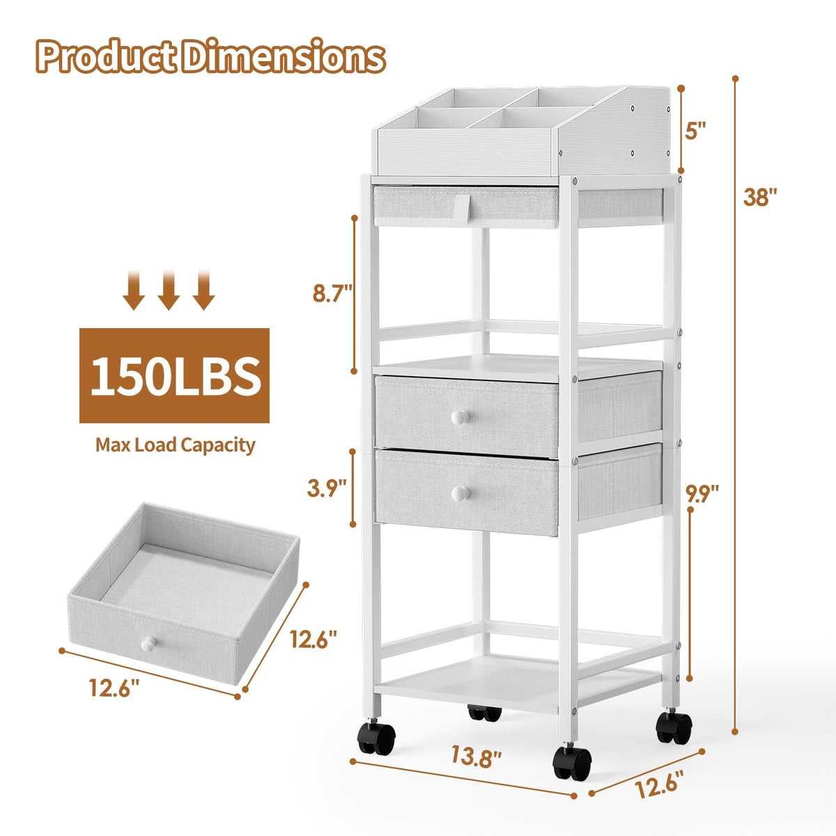 Luxspire Makeup Organizer Cart, Makeup Storage with Drawers, White